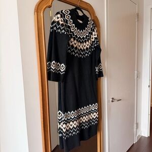 LOFT Black, White & Tan Fair Isle Sweater Dress Midi